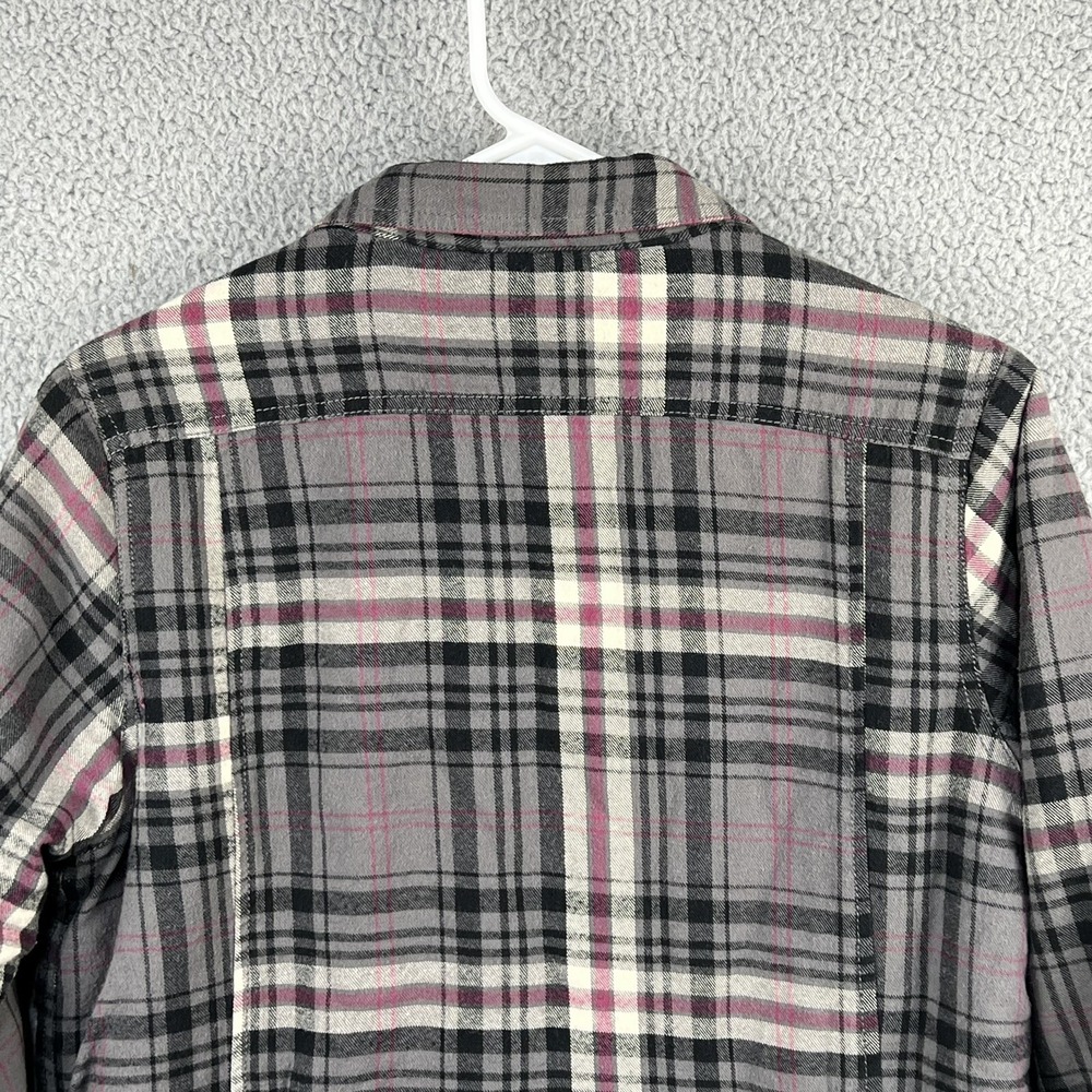 Wolverine Womens M Sherpa Lined Flannel Shirt Jacket Shacket Snap Up Grey Plaid - Picture 7 of 12